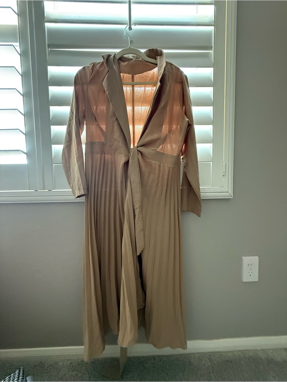 Pleated Longline Duster Coatigan in Taupe
